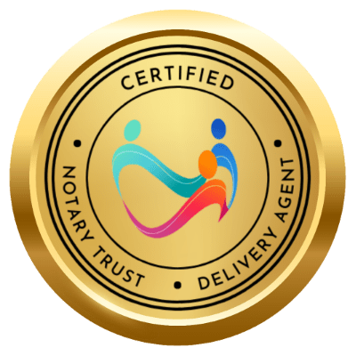Digital badge with words Certified Notary Trust Delivery Agent
